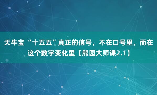 天牛宝 “十五五”真正的信号，不在口号里，而在这个数字变化里【熊园大师课2.1】